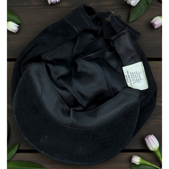 Vintage Pig Suede Cap Hat Newsboy Cabbie Black Snap Adjustable Buckle Union Made - Picture 3 of 6